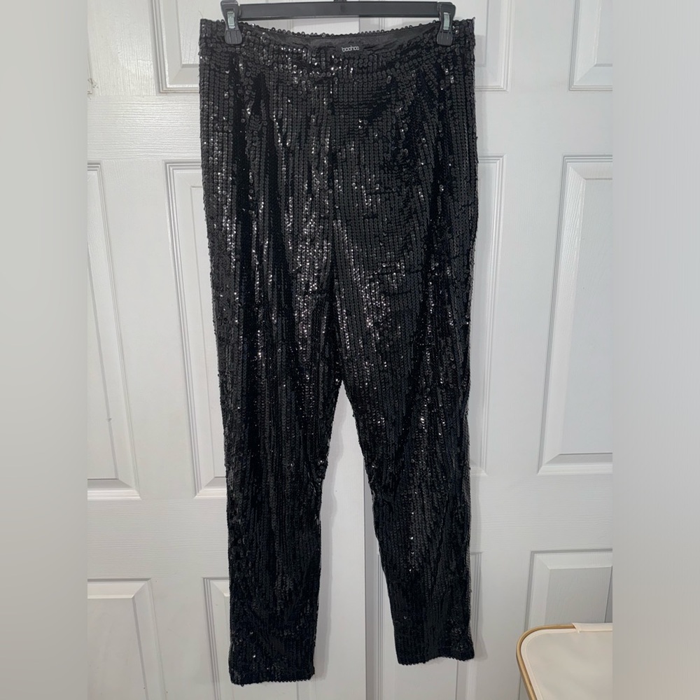 Boohoo Black Tall Sequin High Waist Pants